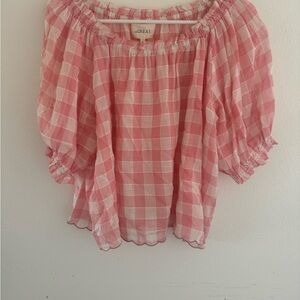 The Great. Pink Gingham Off-Shoulder Top/ Blouse
